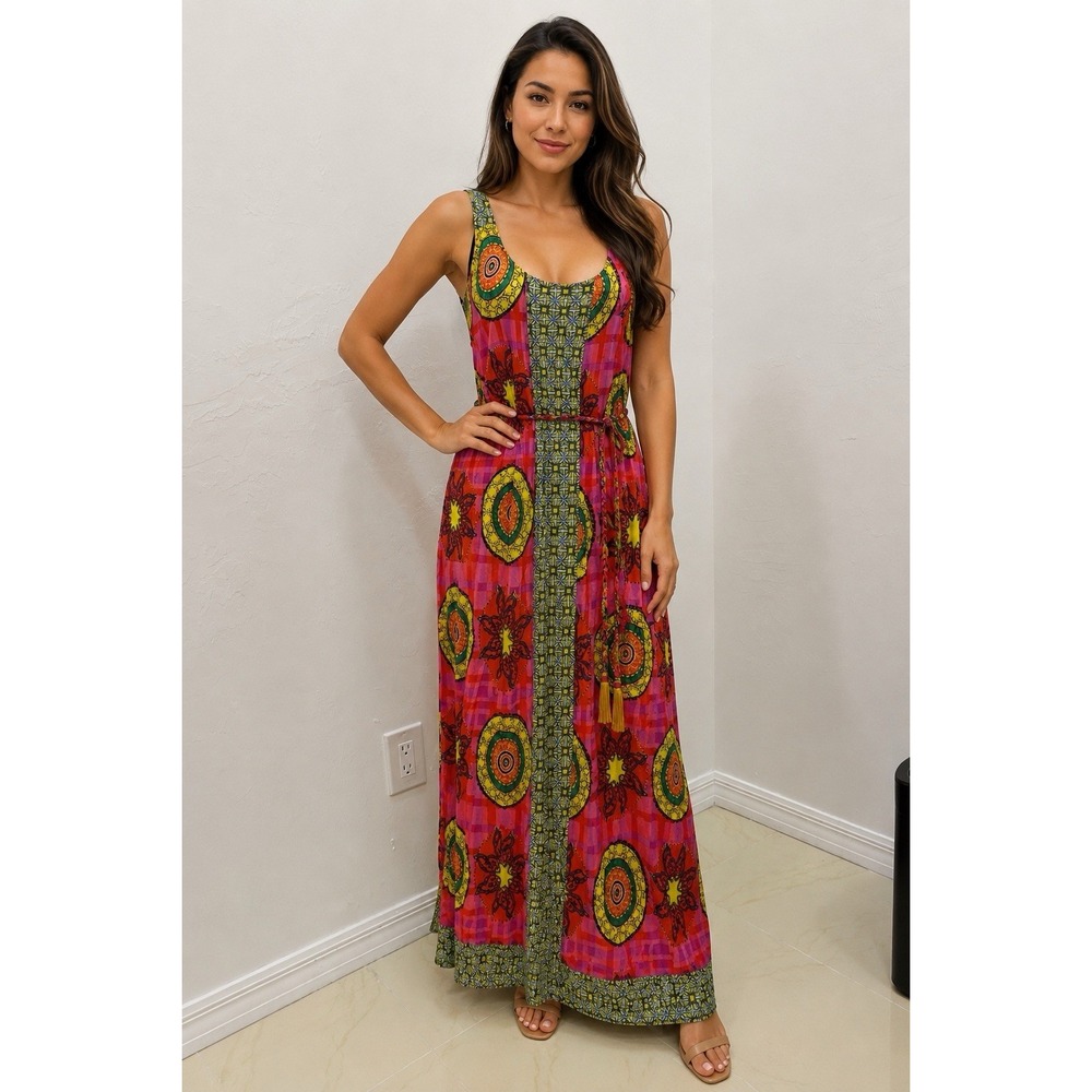 BollyDoll Maxi Dress Women Large Multicolor Good Boho Mixed Print Modal BD321174